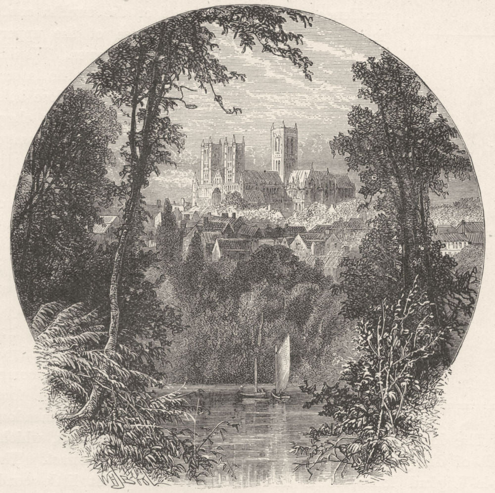 LINCOLNSHIRE. Lincoln Cathedral, from the South- west 1901 old antique print